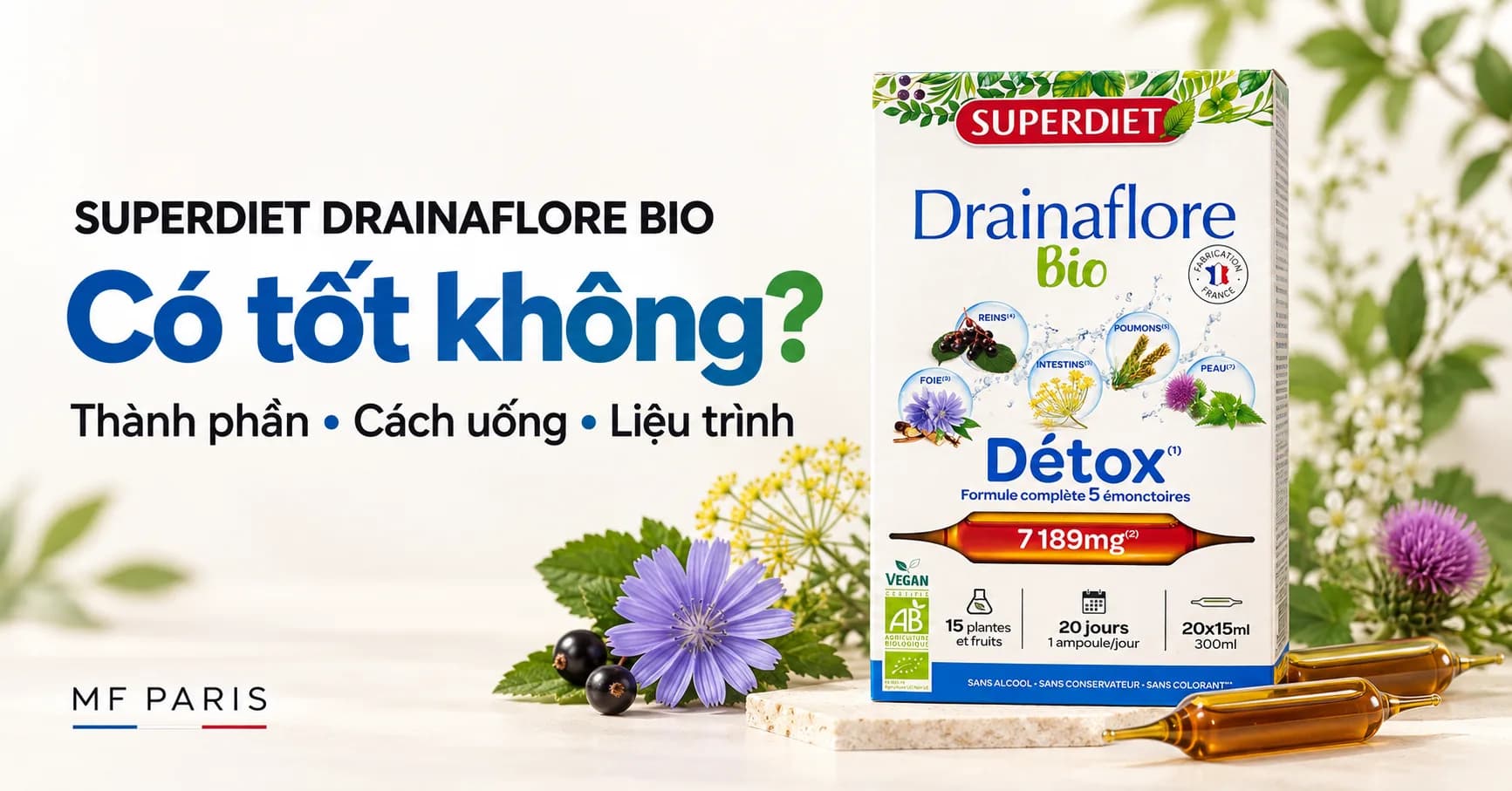 Superdiet Drainaflore Bio Có Tốt Không? Review Thành Phần, Cách Uống & Liệu Trình