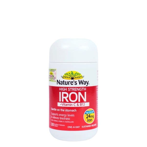 Viên Uống Bổ Sung Sắt Hữu Cơ Nature's Way High Strength Iron Vitamin C B12