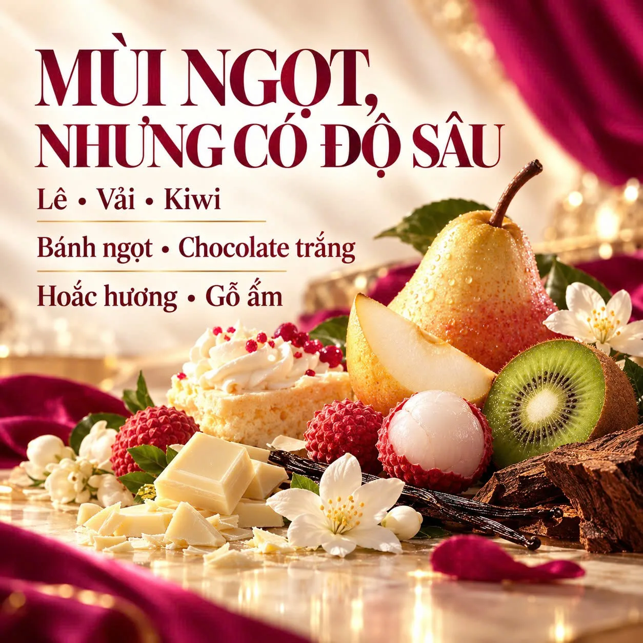 Các tầng hương trái cây, sô cô la trắng và hoắc hương của Fantasy Intense