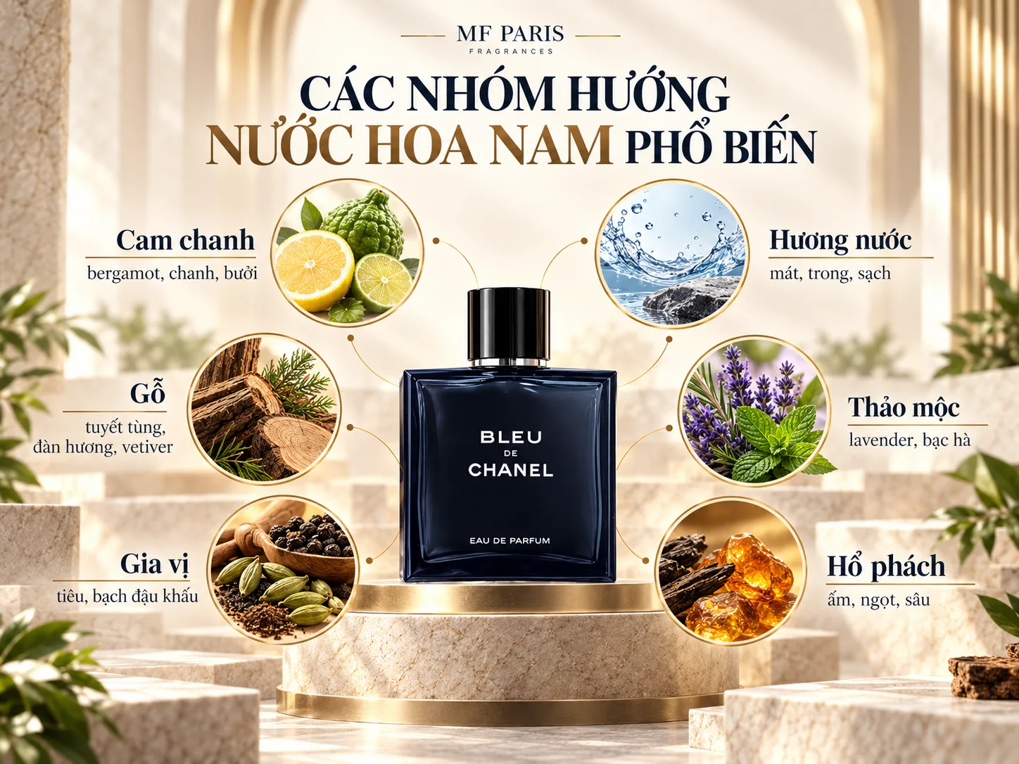 Các nhóm hương phổ biến trong nước hoa nam Các nhóm hương phổ biến trong nước hoa nam