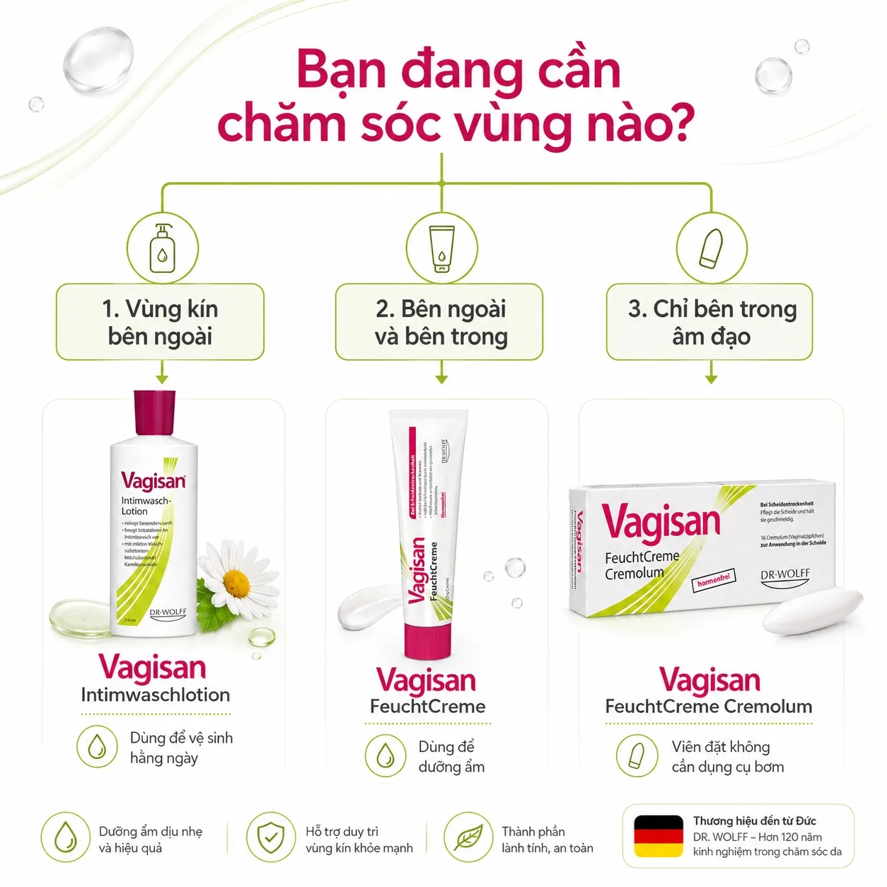 Hướng dẫn lựa chọn sản phẩm Vagisan theo vị trí sử dụng