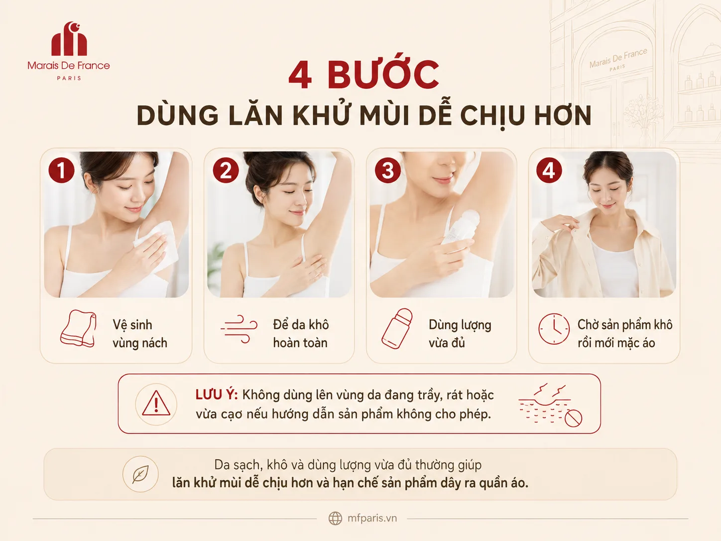 Các bước sử dụng lăn khử mùi đúng cách trên vùng da dưới cánh tay