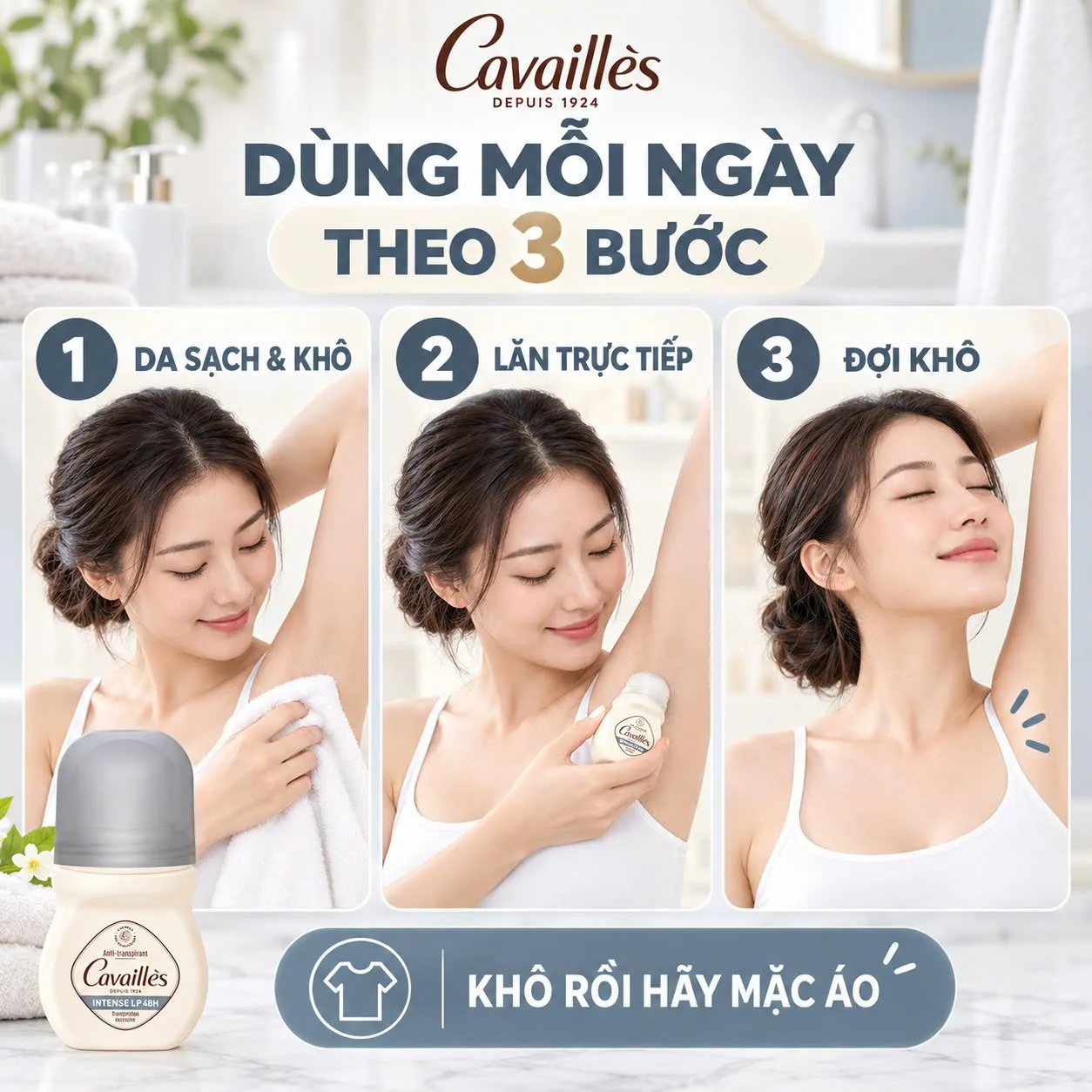 Cách dùng lăn khử mùi Cavailles Intense-LP chống tiết mồ hôi Cách dùng lăn khử mùi Cavailles Intense-LP chống tiết mồ hôi