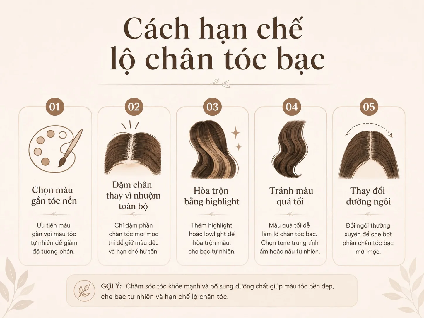 Infographic hướng dẫn cách hạn chế lộ chân tóc bạc sau khi nhuộm