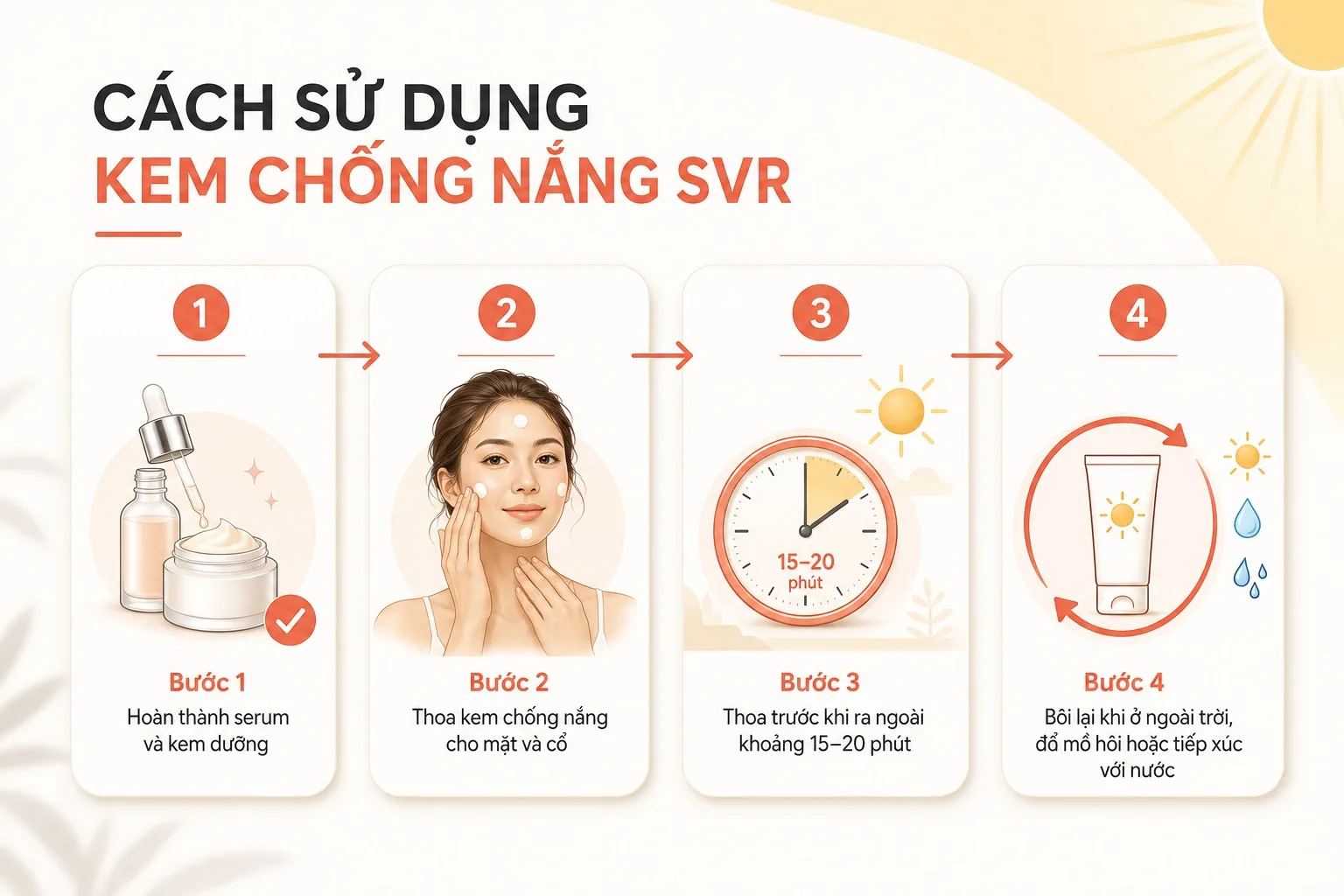 Hướng dẫn sử dụng kem chống nắng SVR trong chu trình buổi sáng
