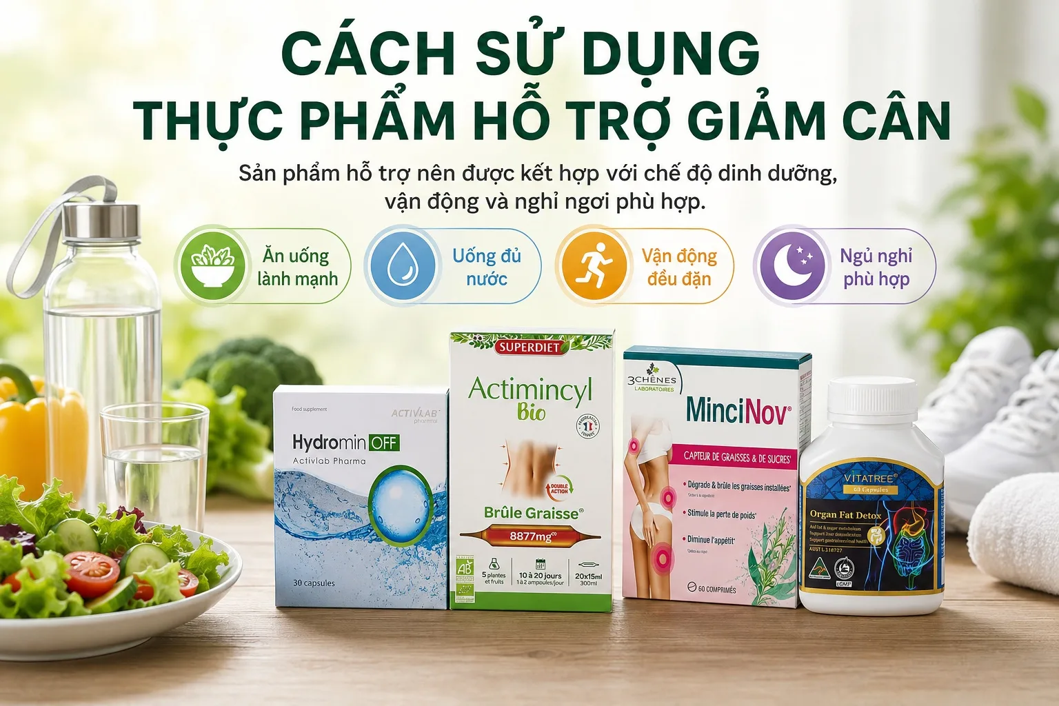 Sử dụng thực phẩm hỗ trợ giảm cân kết hợp ăn uống và vận động