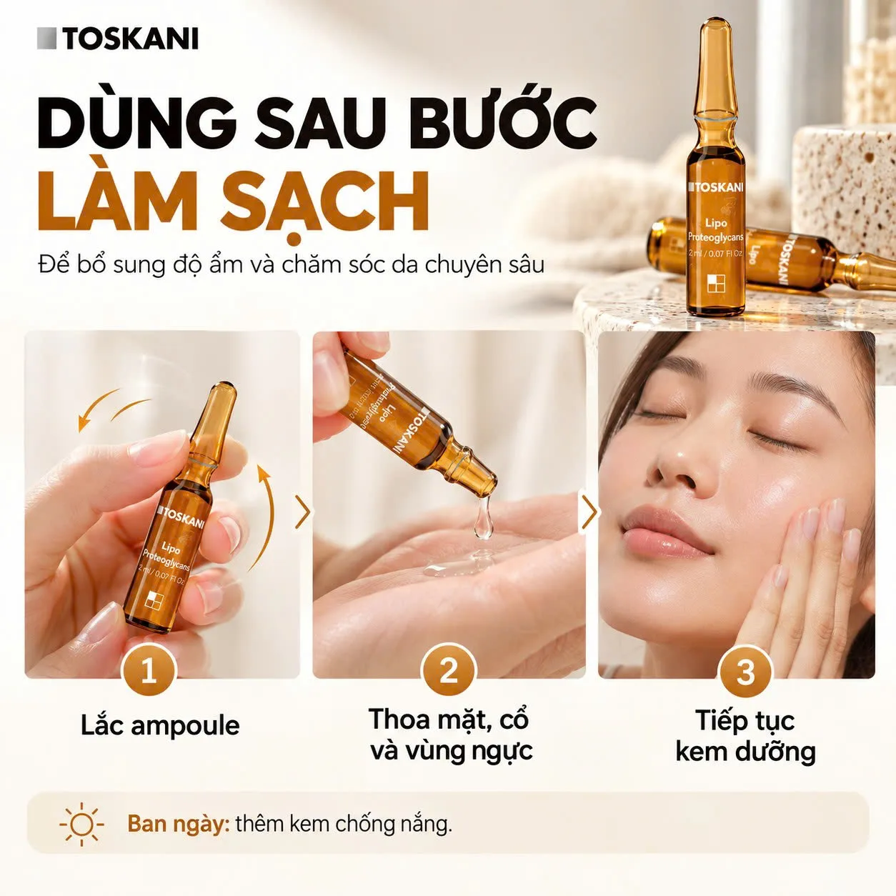 Hướng dẫn sử dụng tinh chất Toskani Lipo Proteoglycans dạng ống