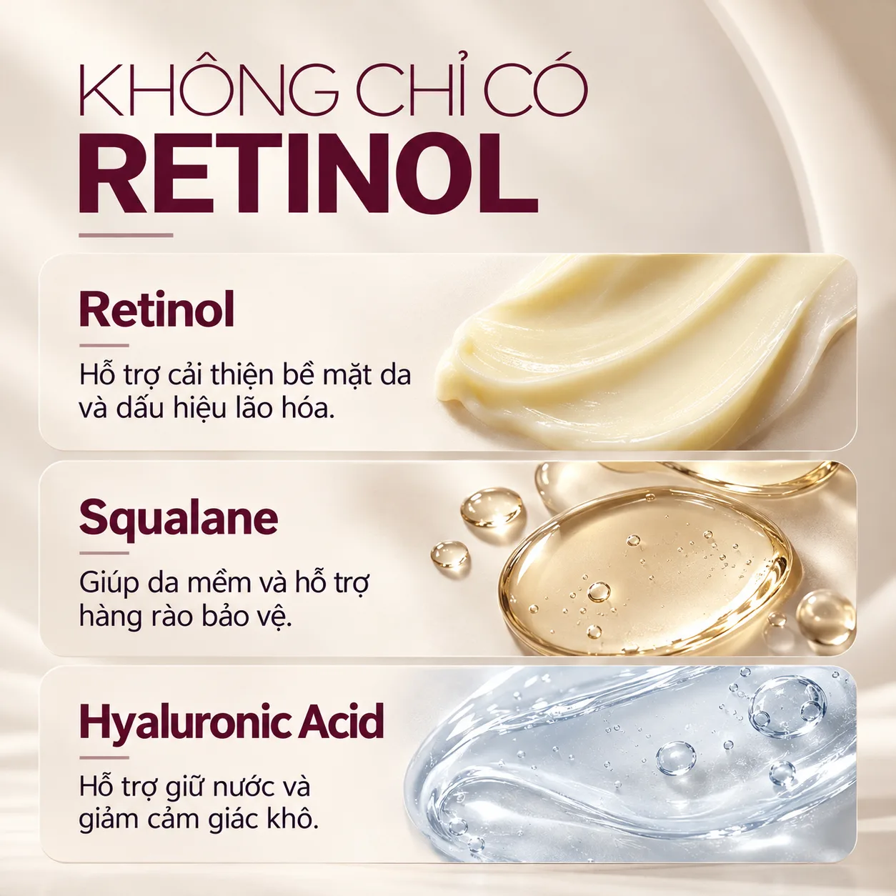 Thành phần Retinol Squalane và Hyaluronic Acid trong Casmara Retinol Proage