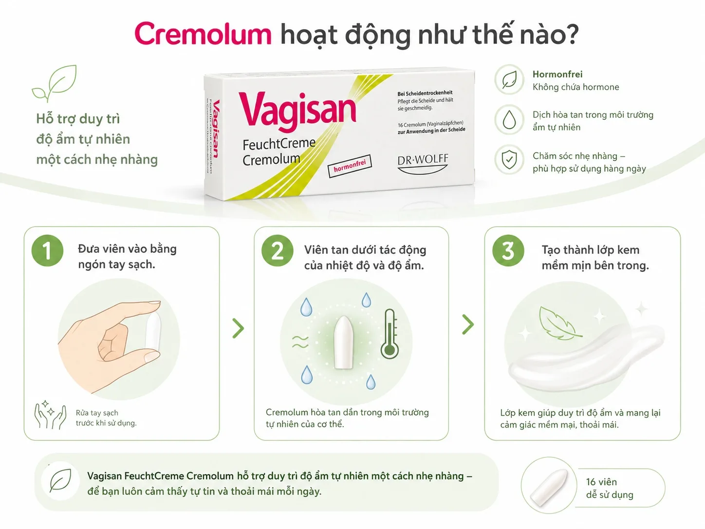 Cơ chế viên đặt Vagisan Cremolum tan thành lớp kem