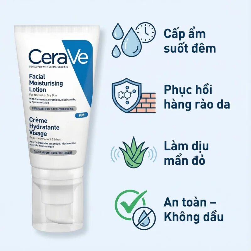 Công Dụng Sữa Dưỡng Ẩm CeraVe PM Facial Moisturizing Lotion