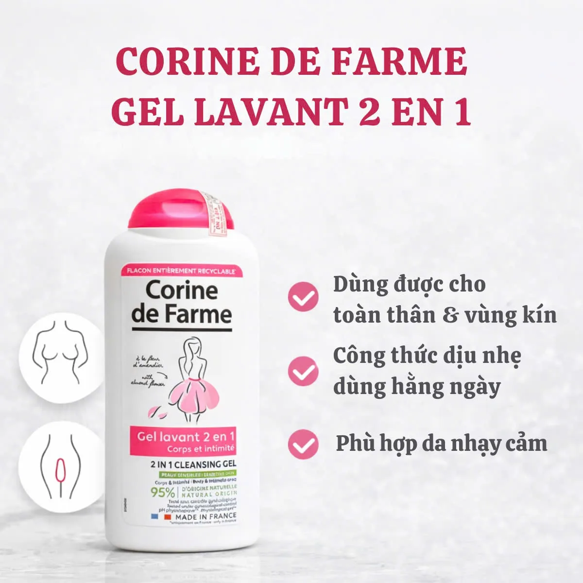 Gel tắm Corine de Farme Douche Corps & Intimité dành cho da nhạy cảm