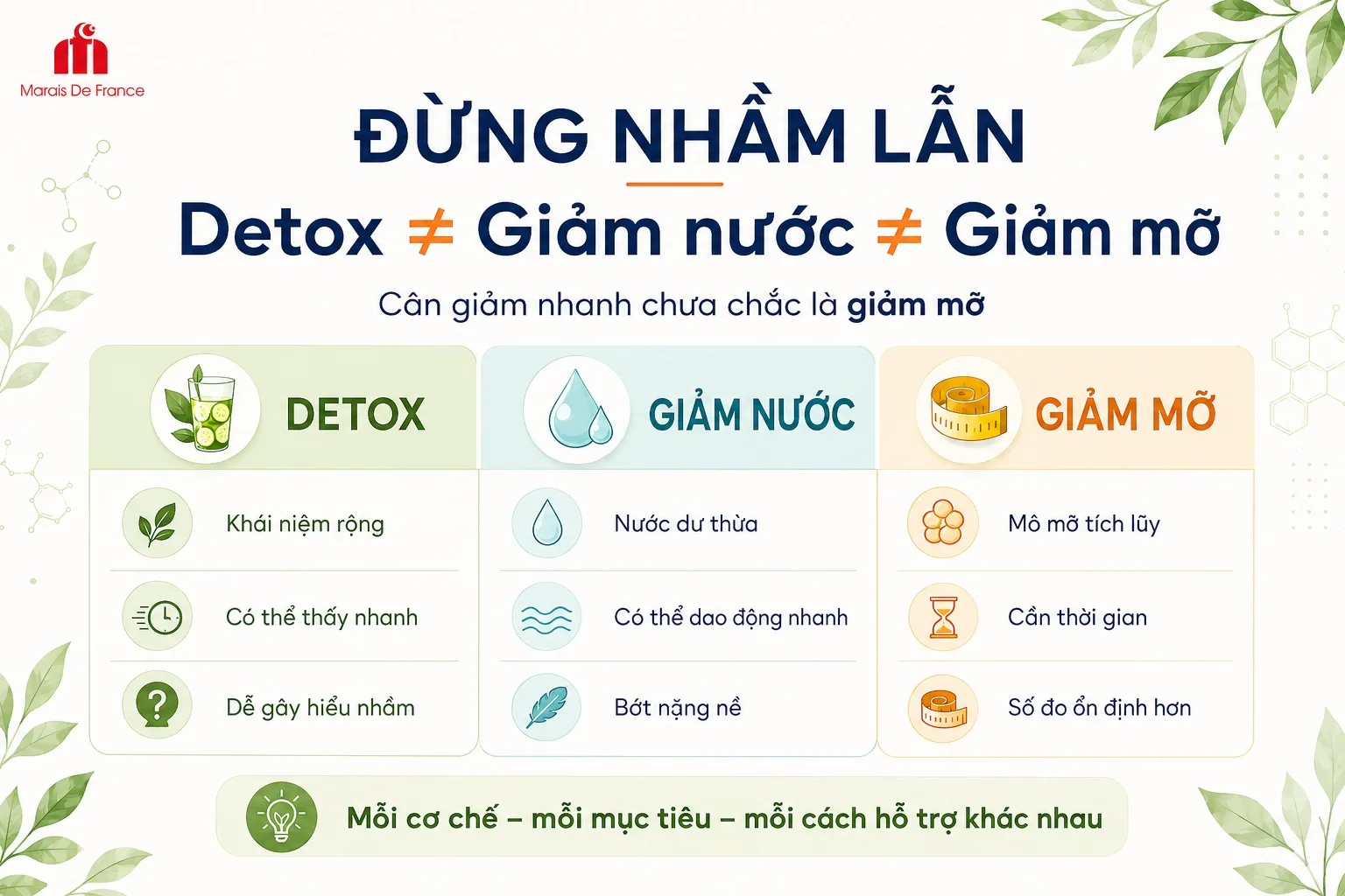 Phân biệt detox giảm nước và giảm mỡ