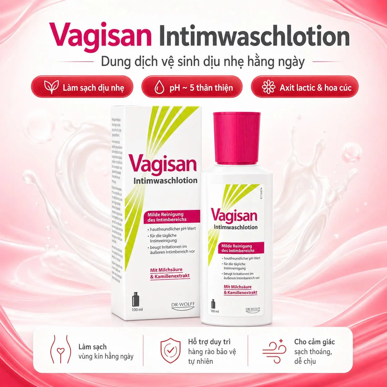 Dung Dịch Vệ Sinh Phụ Nữ Vagisan Intimwaschlotion Hiệu Quả