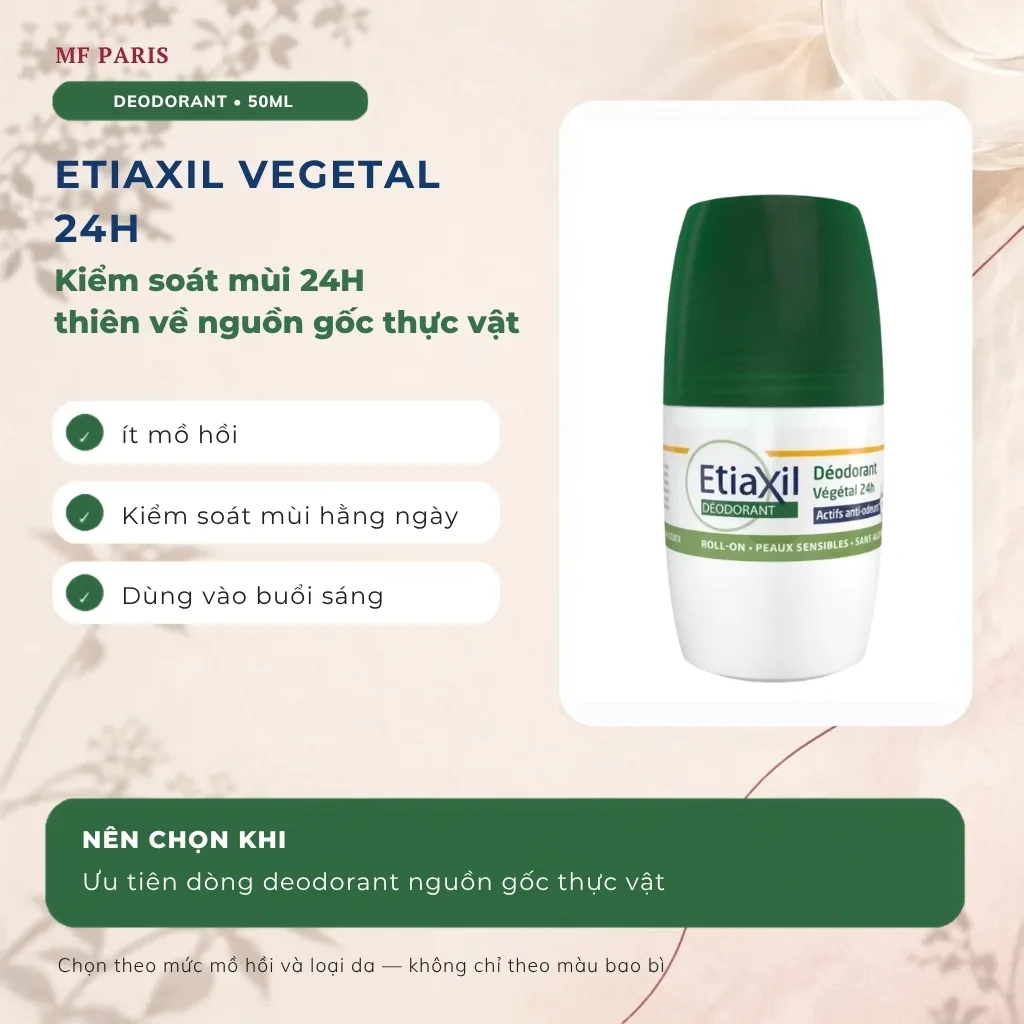 Lăn khử mùi Etiaxil Vegetal 24H 50ml nắp xanh lá