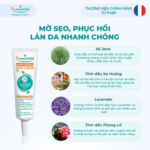 Thành phần Gel Mờ Sẹo Puressentiel Bobos Bosses Gel 20ml