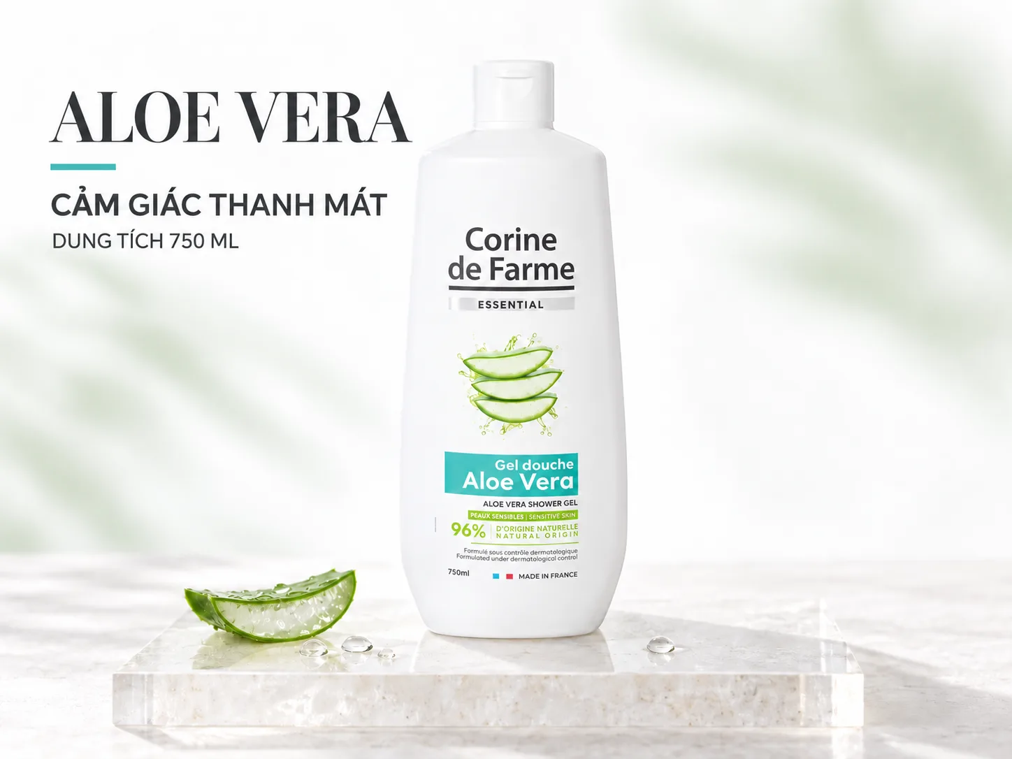 Gel tắm Corine de Farme Essential Aloe Vera 750ml Gel tắm Corine de Farme Essential Aloe Vera 750ml