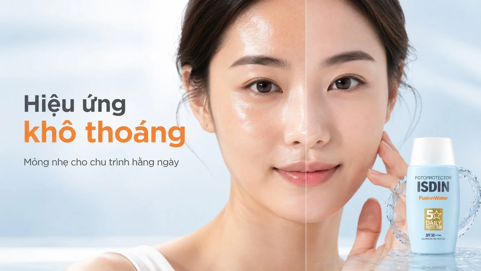 Hiệu ứng khô thoáng của kem chống nắng ISDIN trên da dầu