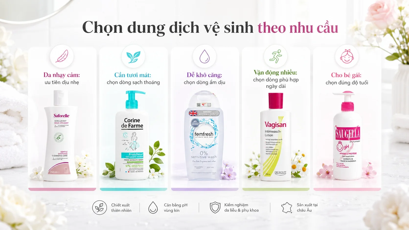 ách chọn dung dịch vệ sinh phụ nữ theo nhu cầu