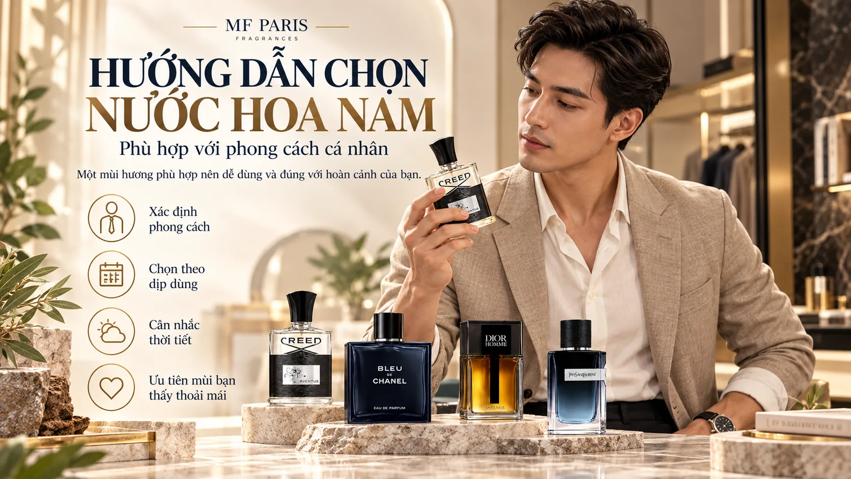 Hướng dẫn chọn nước hoa nam phù hợp với phong cách cá nhân Hướng dẫn chọn nước hoa nam phù hợp với phong cách cá nhân