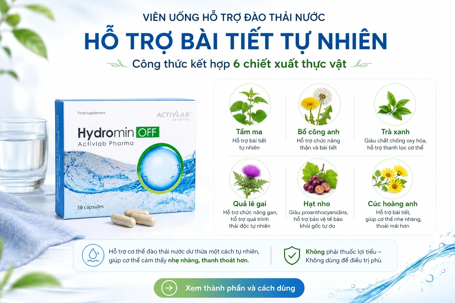 Hydromin OFF hỗ trợ bài tiết tự nhiên và đào thải nước dư thừa