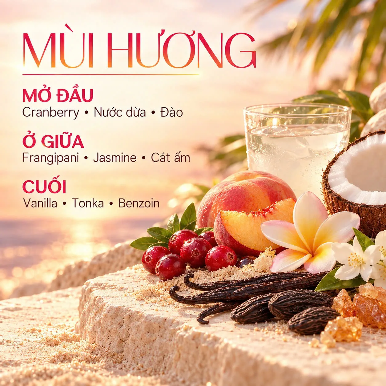 Nam việt quất đào và nước dừa trong Jennifer Lopez Glow Miami Sunset