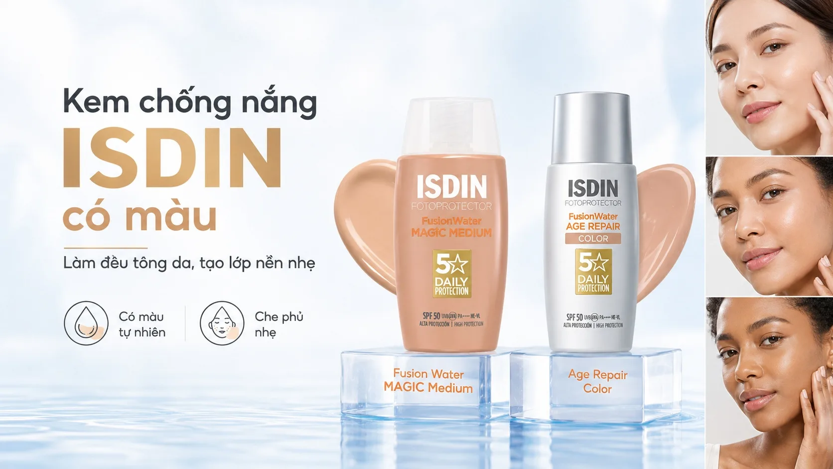 Kem chống nắng ISDIN có màu giúp làm đều tông da