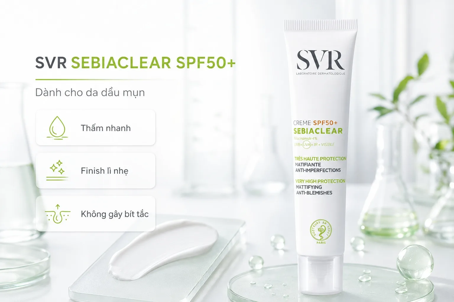 Kem chống nắng SVR Sebiaclear SPF50+ cho da dầu mụn