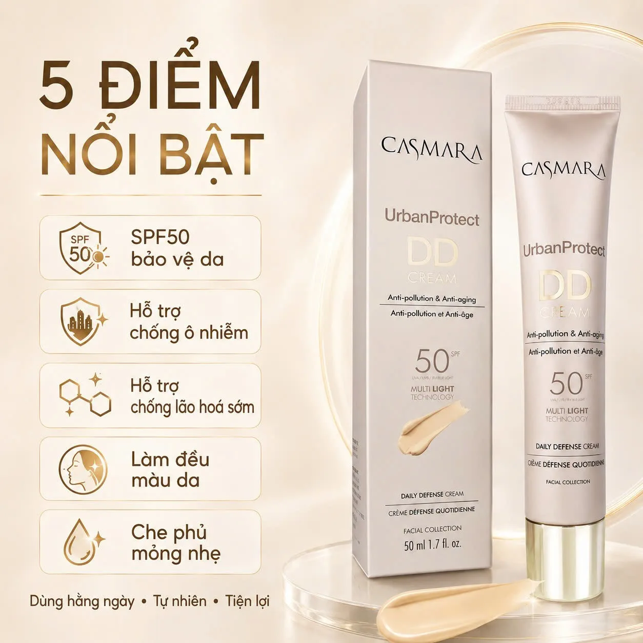 Kem Trang Điểm Dưỡng Da Casmara Urban Protect DD Cream SPF 50 Công Dụng