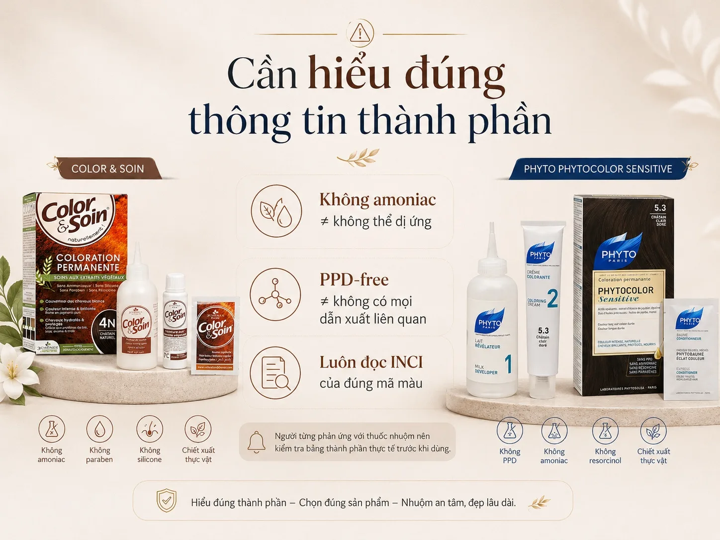 Infographic lưu ý cách đọc thành phần thuốc nhuộm Phyto và Color & Soin