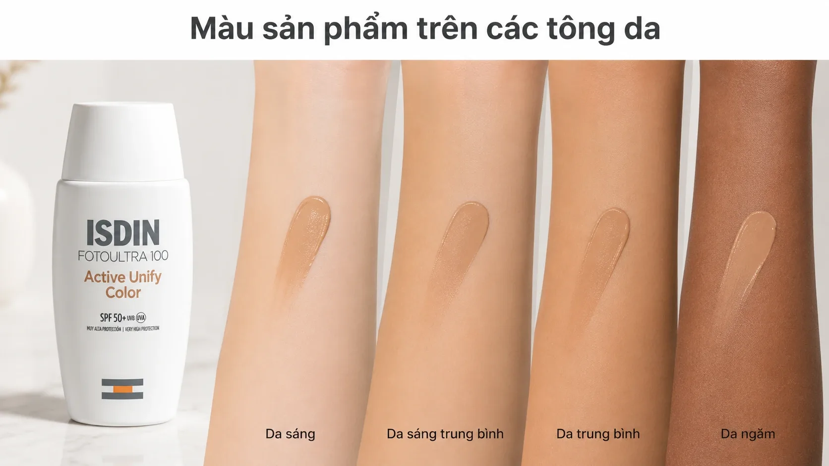 Màu ISDIN Active Unify Color trên các tông da