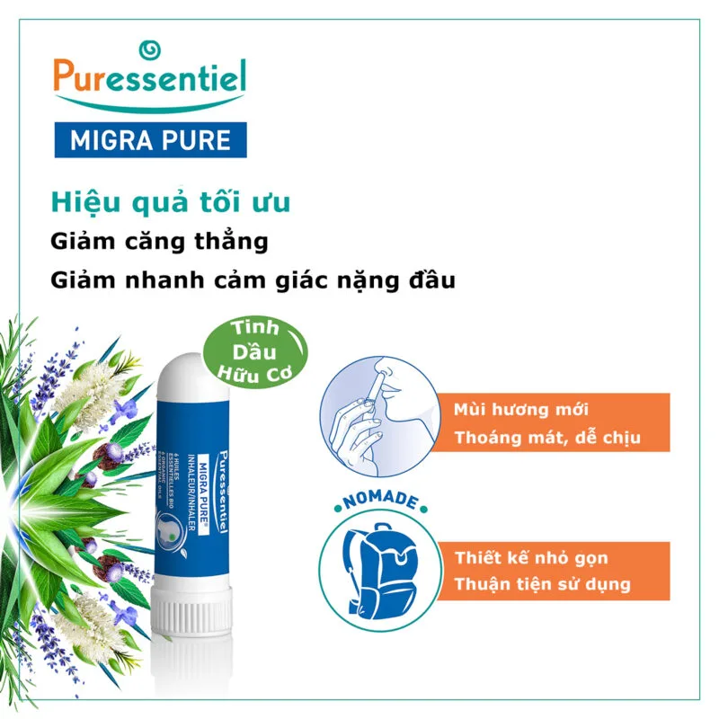 Ống Hít Giảm Đau Đầu Puressentiel Migra Pure