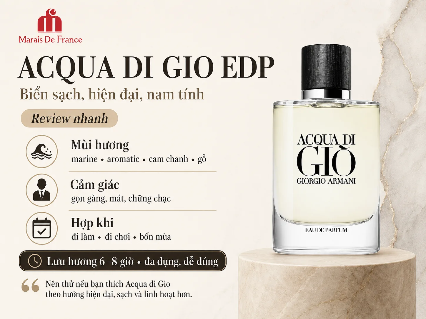 Acqua di Giò Eau de Parfum với hương marine aromatic hiện đại và nam tính
