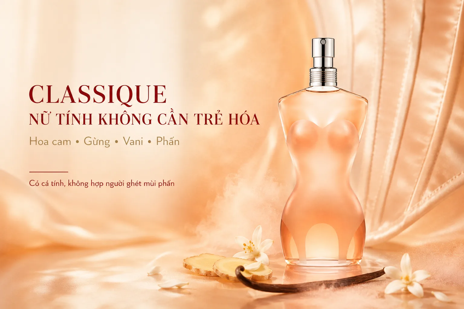 Jean Paul Gaultier Classique EDT với hoa cam gừng vani và sắc thái phấn