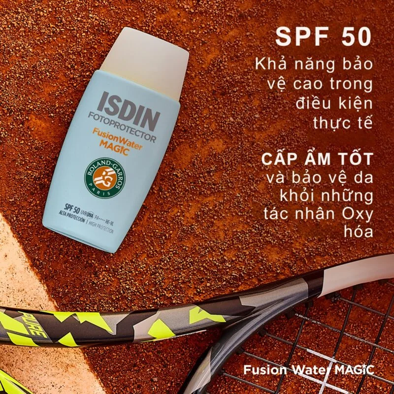 Review Kem Chống Nắng ISDIN Fusion Water MAGIC SPF 50 x Roland Garros 50ml