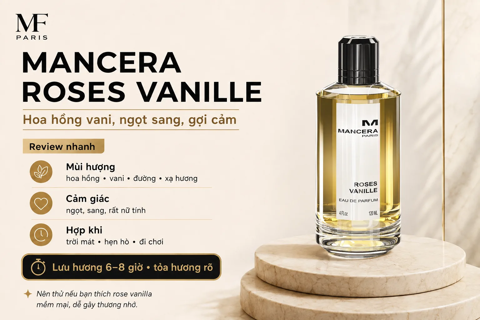 Mancera Roses Vanille mang hương hoa hồng, vanilla và sắc thái ngọt mềm mại