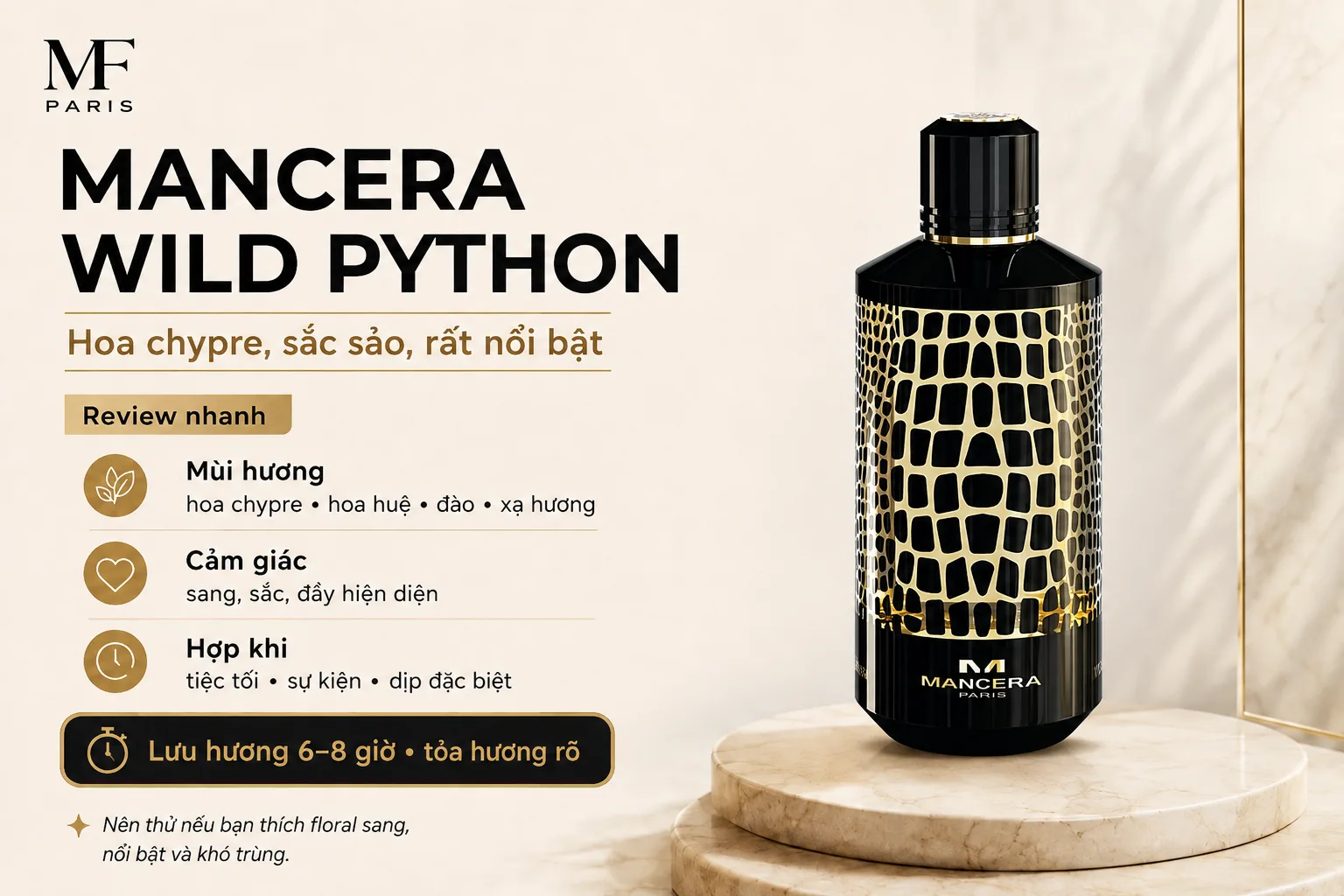 Mancera Wild Python với thiết kế đen vàng và phong cách hoa chypre nổi bật