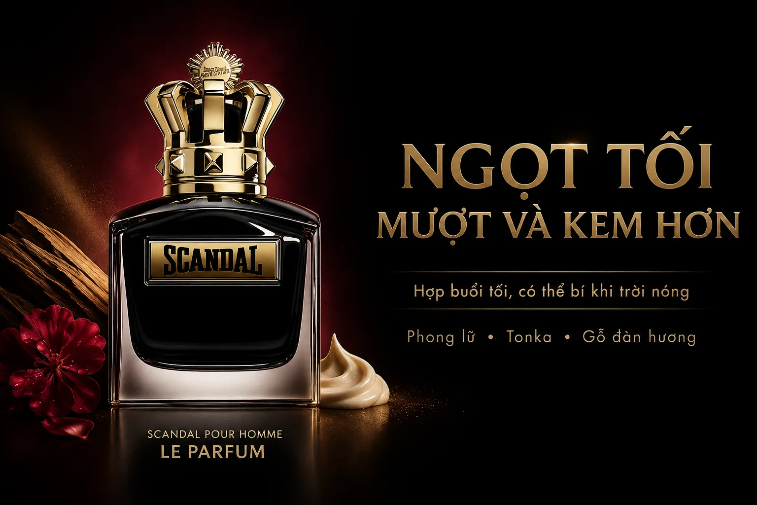 Scandal Pour Homme Le Parfum với hoa phong lữ, đậu tonka và gỗ đàn hương