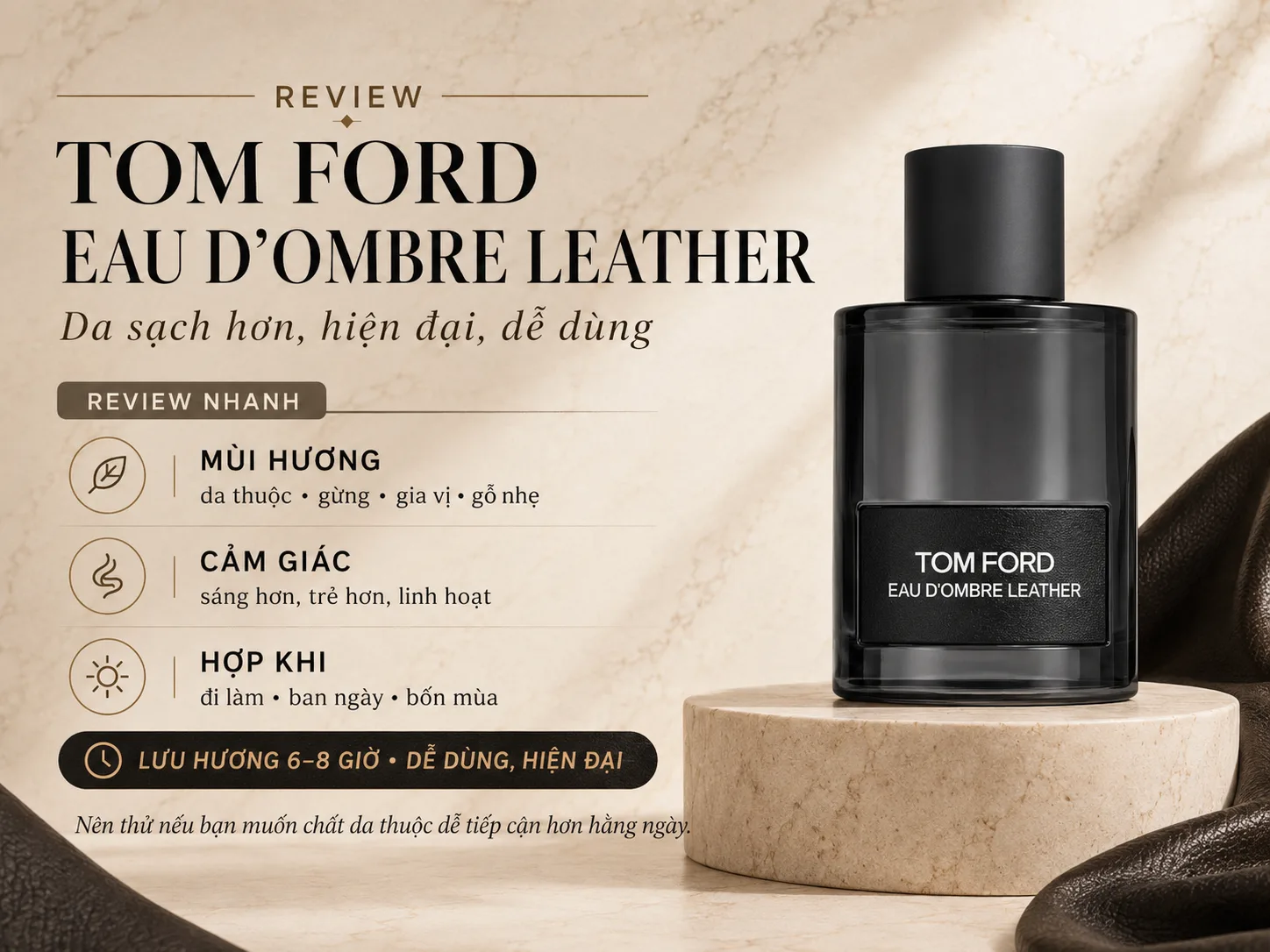 Tom Ford Eau d'Ombre Leather với hương da thuộc sáng hơn, hiện đại và dễ dùng