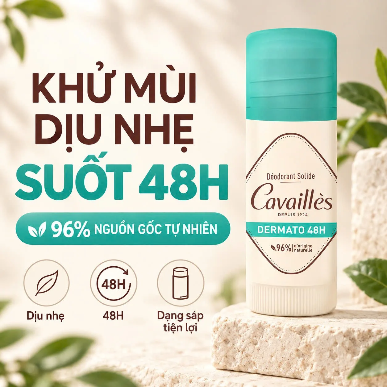 Lăn khử mùi dạng sáp Roge Cavailles Dermato 48h Stick 40ml cho da nhạy cảm