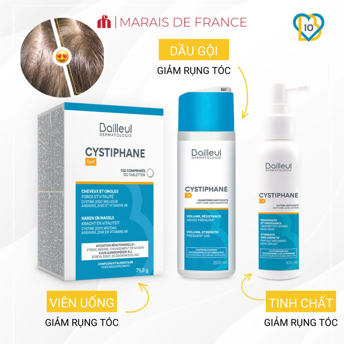 Combo Chống Rụng Tóc Bailleul Cystiphane