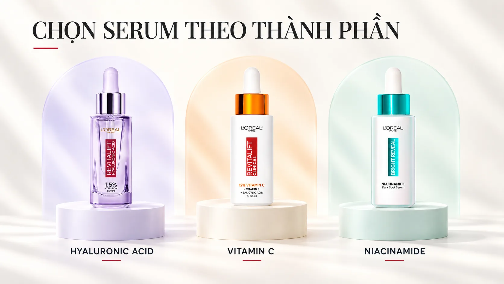 So sánh serum L'oreal HA vitamin C Niacainamide
