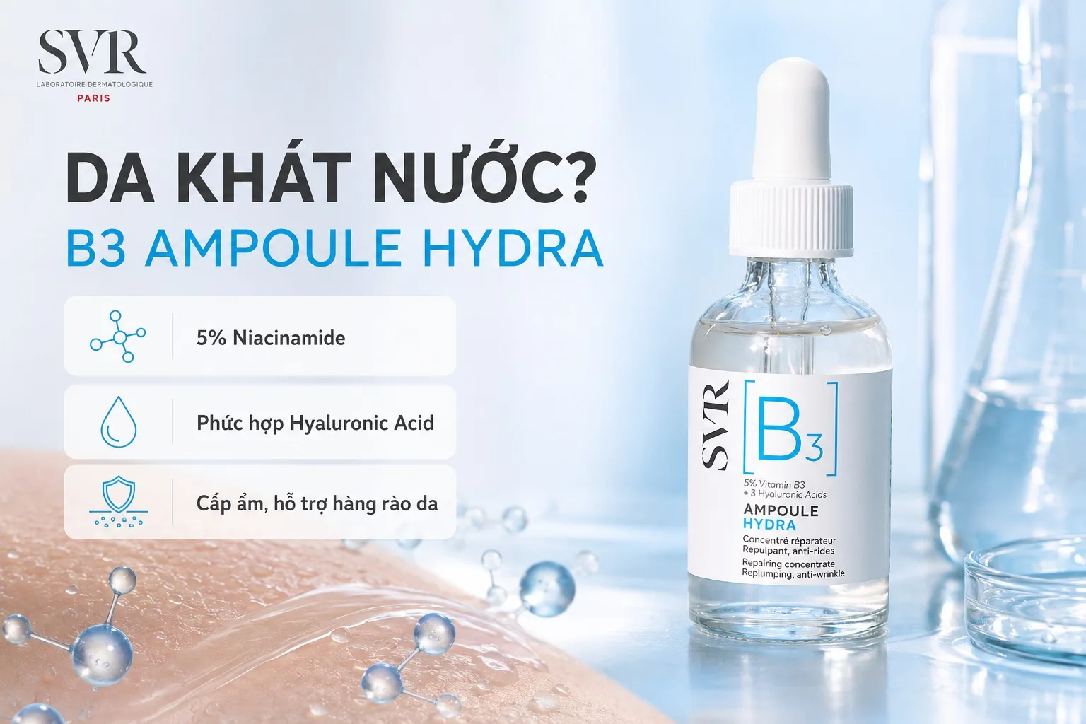 Serum SVR B3 Ampoule Hydra cho da thiếu nước