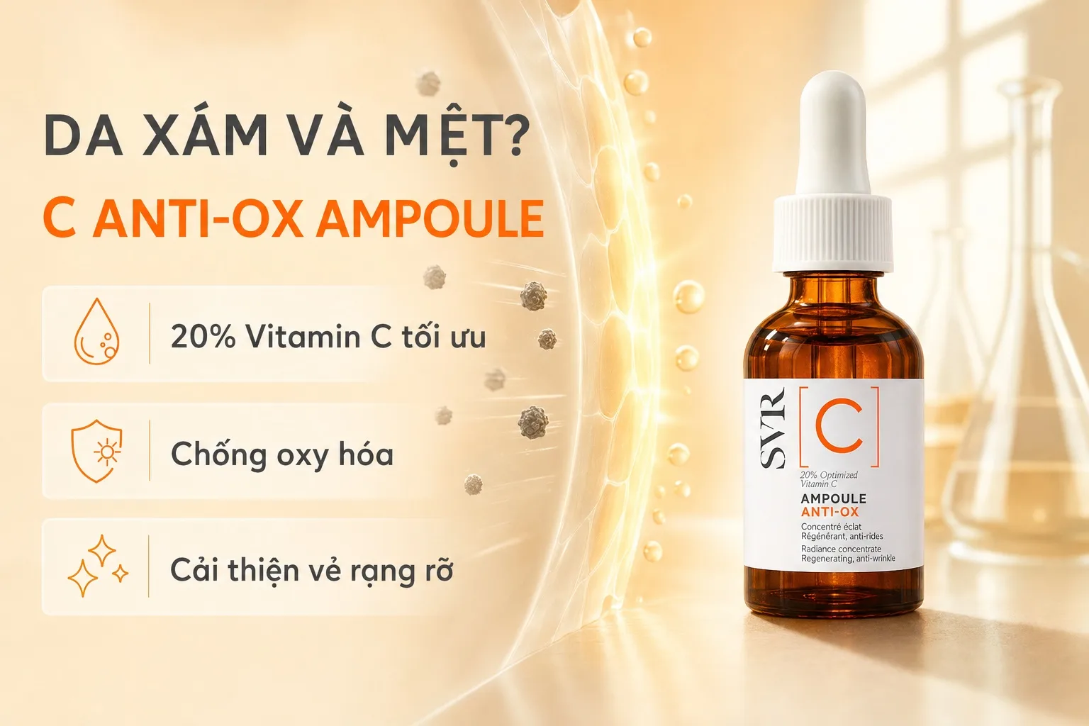 Serum vitamin C SVR C Anti-Ox Ampoule cho da xỉn màu