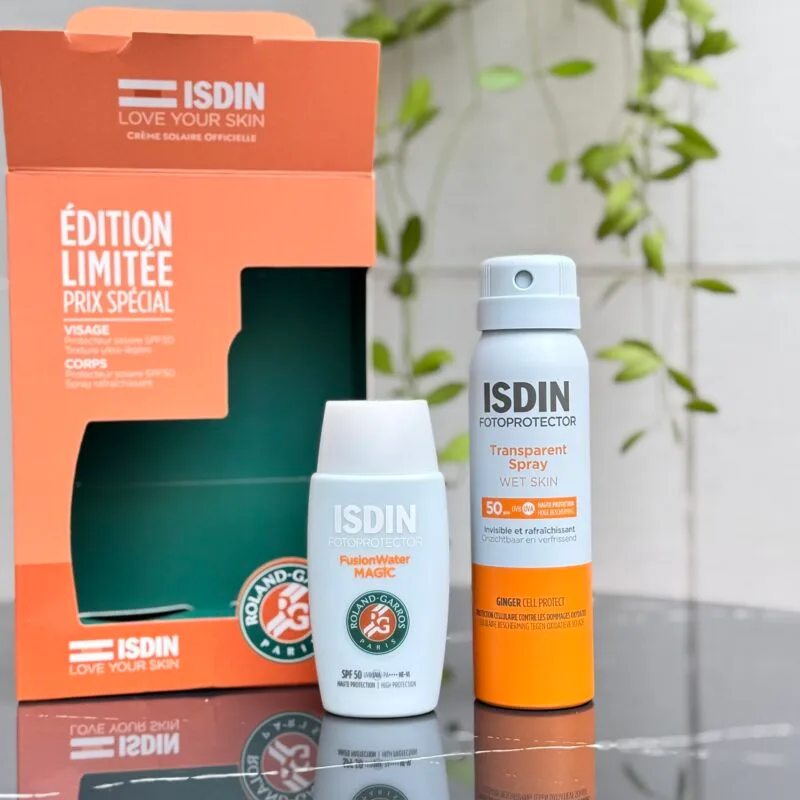 Set Chống Nắng ISDIN Roland Garros SPF50 - Fusion Water 50ml + Xịt 100ml Chính hãng
