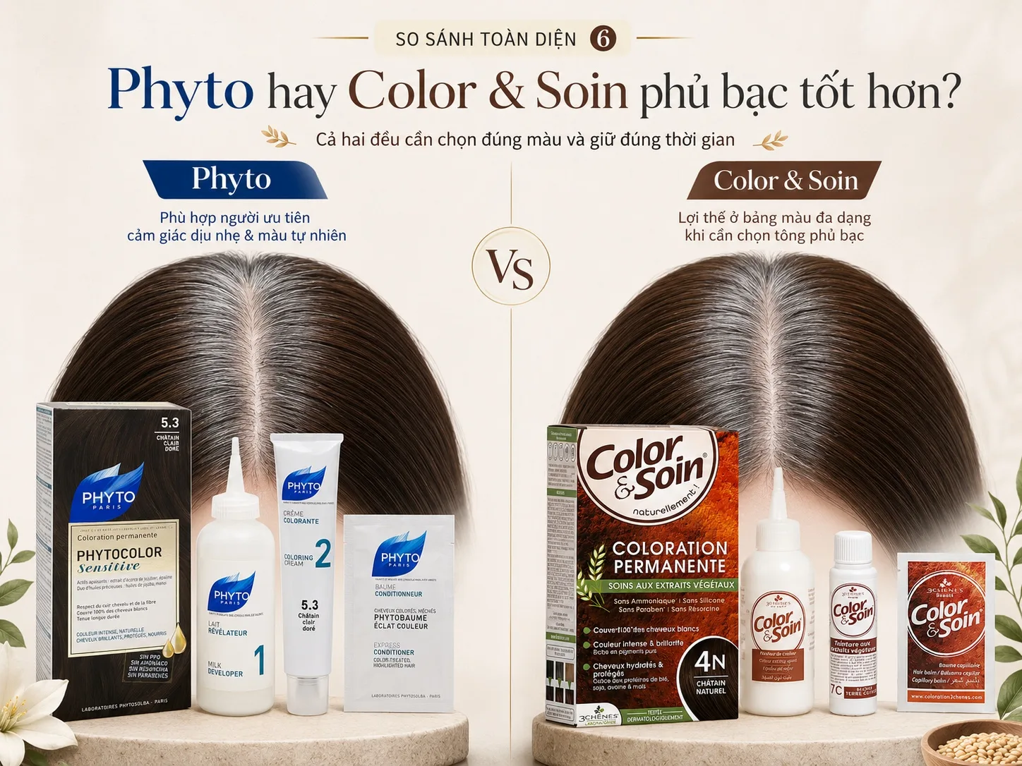 So sánh khả năng phủ tóc bạc của Phyto và Color & Soin