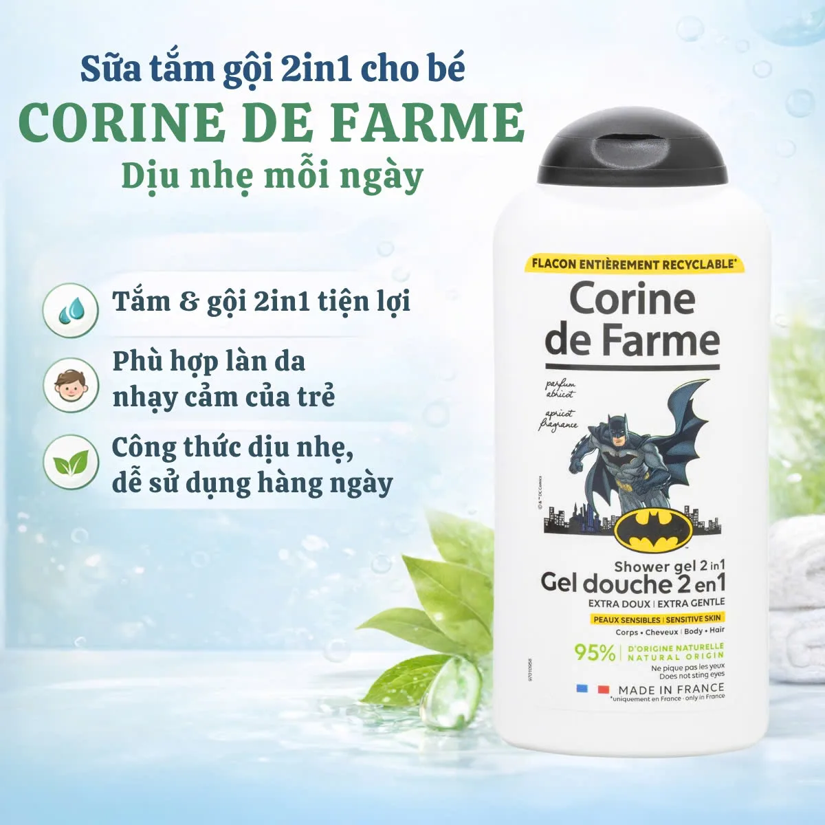Sữa tắm gội 2 trong 1 Corine de Farme Batman chính hãng