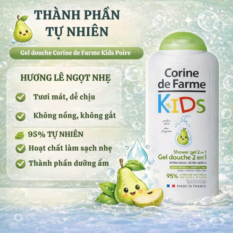 Sữa Tắm gội cho Trẻ Em Corine de Farme Hương Lê thành phần từ thiên nhiên