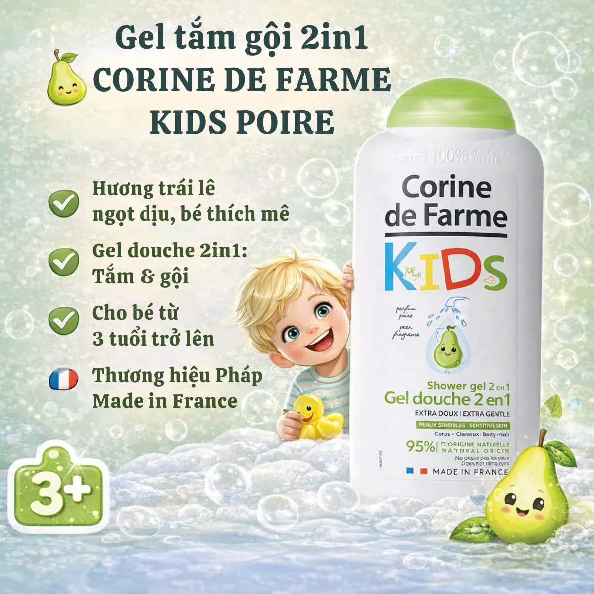Sữa Tắm gội cho Trẻ Em Corine de Farme Hương Lê