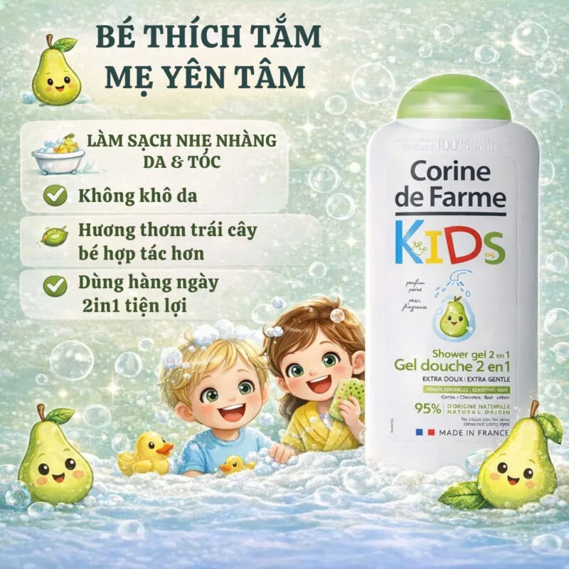 Sữa Tắm Trẻ Em Corine de Farme Hương Lê an toàn lành tính