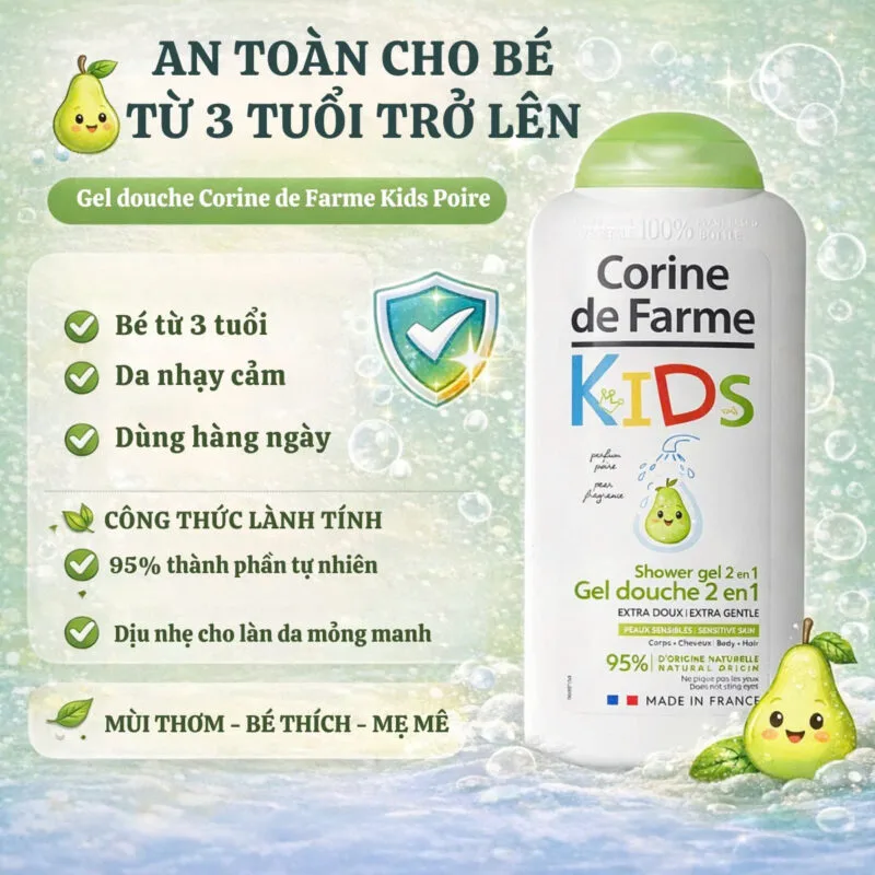 Sữa Tắm gội cho Trẻ Em Corine de Farme Hương Lê dành cho trẻ từ 3 tuổi